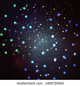 Magic concept. Abstract defocused circular golden luxury gold glitter bokeh lights background. Graphic resources design template. Vector illustration.