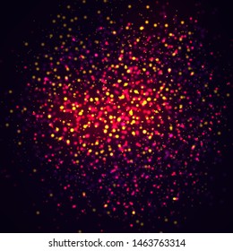 Magic concept. Abstract defocused circular golden luxury gold glitter bokeh lights background. Graphic resources design template. Vector illustration.