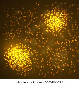 Magic concept. Abstract defocused circular golden luxury gold glitter bokeh lights background. Graphic resources design template. Vector illustration.