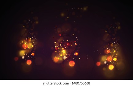 Magic concept. Abstract defocused circular golden luxury gold glitter bokeh lights background. Graphic resources design template. Vector illustration.