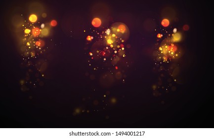 Magic concept. Abstract defocused circular golden luxury gold glitter bokeh lights background. Graphic resources design template. Vector illustration.