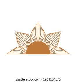 Magic concept, half vintage sun, trending beige. Figure astrology, Boho design, pagan symbols for divination.