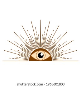 Magic concept, half vintage sun with cat's eye, trending beige. Figure astrology, Boho design, pagan symbols for divination.