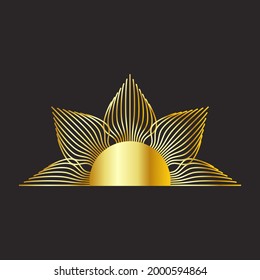Magic concept, half vintage sun, trending gold. Figure astrology, Boho design, pagan symbols for divination.