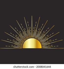 Magic concept, half vintage sun, trending gold. Figure astrology, Boho design, pagan symbols for divination.