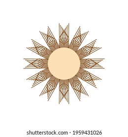 Magic concept, vintage sun with face, gold, trending beige, stylized engraving. Illustration for astrology, boho design, pagan symbols for fortune telling.