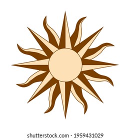 Magic concept, vintage sun with face, gold, trending beige, stylized engraving. Illustration for astrology, boho design, pagan symbols for for divination