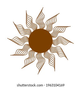 Magic concept, vintage sun with face, gold, trending beige, stylized engraving. Illustration for astrology, boho design, pagan symbols for fortune telling.