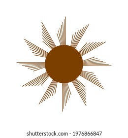 Magic concept, vintage sun with face, gold, trending beige, stylized engraving. Illustration for astrology, boho design, pagan symbols for for divination