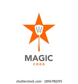 Magic Cook for Cooking Class Logo Star and Spatula Symbol 