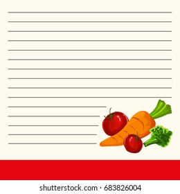 Magic Cookbook Vector illustration, recipe for soup with vegetables. Interesting menu design.