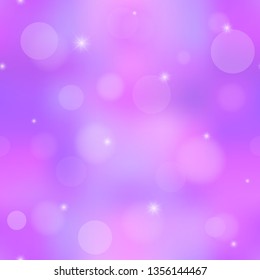 Magic cosmic seamless pattern. Pink, purple and blue gradient background with sparkle and bokeh. Vector illustration.