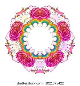 magic creative mandala with unicorn hypnotic vector illustration