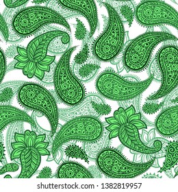 Magic Creen Paisleys Seamless Pattern with greenery colors for wallpaper design or spring style fabric textile