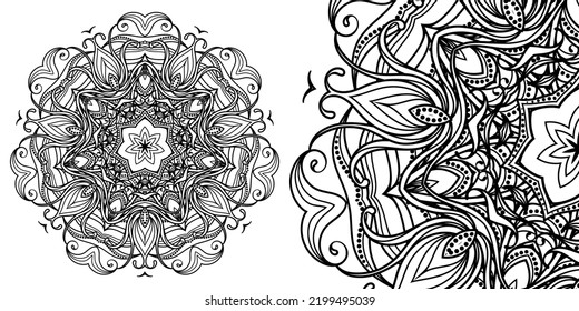 Magic cross. Circular mandala pattern for coloring, henna, tattoo, mehndi, books, decoration. Ornate decorative ornament in ethnic oriental style. Vector image