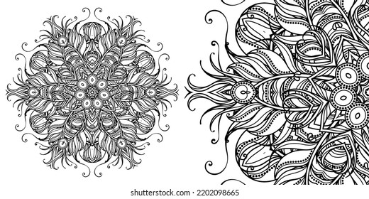 Magic cross. Circular mandala pattern for coloring, henna, tattoo, mehndi, books, decoration. Ornate decorative ornament in ethnic oriental style. Vector image