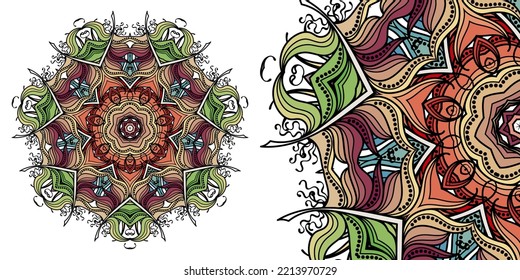 Magic cross. Circular mandala pattern for coloring, henna, tattoo, mehndi, books, decoration. Ornate decorative ornament in ethnic oriental style. Vector image