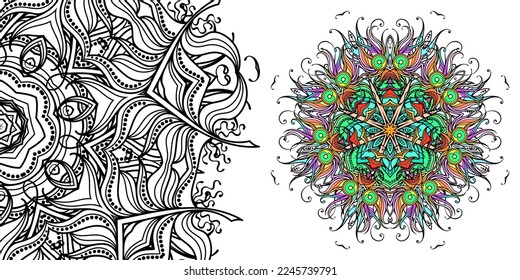 Magic cross. Circular mandala pattern for coloring, henna, tattoo, mehndi, books, decoration. Ornate decorative ornament in ethnic oriental style. Vector image