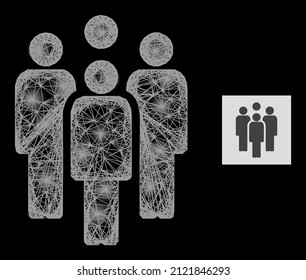 Magic crossing mesh staff with lightspots on a black background. Light vector model based on staff symbol, with irregular mesh and light dots.
