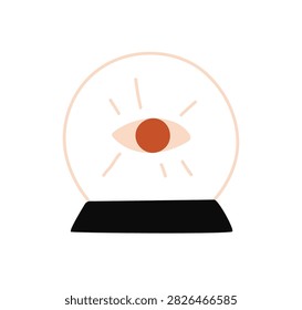 Magic crystal ball with all seeing eye. Mystic fortune telling sphere for prediction and clairvoyance. Esoteric spiritual oracle, witchcraft. Flat vector illustration isolated on white background