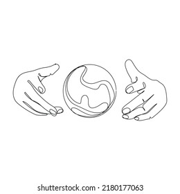 Magic Crystal Ball Between Two Human Minimal Art Drawing.Hands With Magic Ball Vector Simple Illustration.Design Element For Print,logo,decoration,logo Template