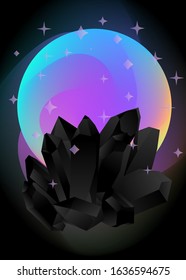 Magic crystal ball with black minerals for alchemical and occult rituals.