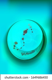 magic crystal ball, blue light, electric discharges and lightning, mystical illustration, zodiac sign scorpio