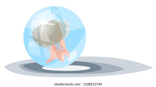 magic crystal ball, cartoon flat vector illustration with evil magician head, isolated on white backgraund