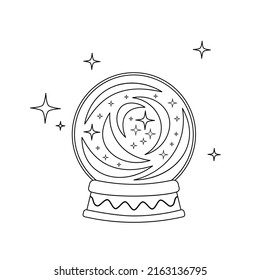 Magic crystal ball coloring book. Black and white crystal ball. Color me. Isolated vector illustration eps