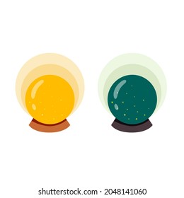 Magic Crystal Ball. Cute illustration of Fortune Teller Crystal Sphere. Glass wizard magic ball. Isolated on white. Halloween concept. Good for web and print.