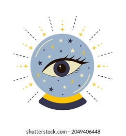 Magic crystal ball with eye of providence. Halloween witch attribute .