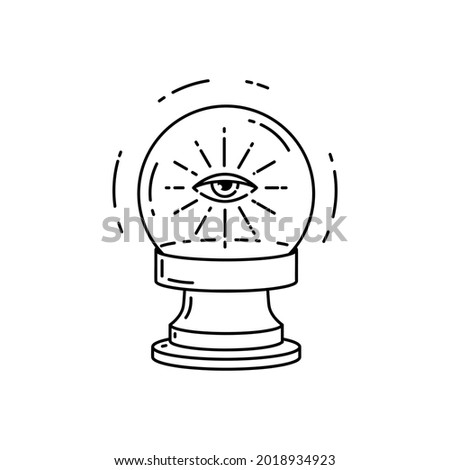 Magic crystal ball with eye of providence. Divination element. Boho chic line art tattoo, poster or print design vector illustration