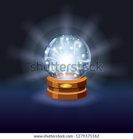 Magic crystal ball fortune, mistery, shining, magic, predictions, sphere, light effects, glow, vector, illustration, isolated, cartoon style