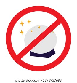 Balón de cristal mágico para adivinar la fortuna con estrellas decorativas bajo el signo de la prohibición. Concepto de etiqueta adhesiva