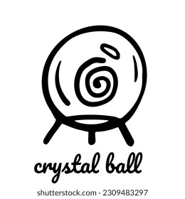 Magic crystal ball future. Witch and magic symbol, monochrome vector illustration, isolated on white background