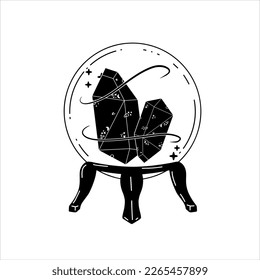 Magic crystal ball and gems and moon. Mystical and magical ritual. Spiritual mystery future teller. Astrology and fortune.