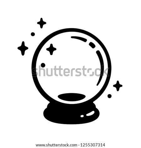 Magic crystal ball icon. Black and white fortune telling glass globe. Vector illustration, simple logo design.