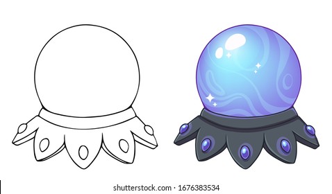 Icono de bola de cristal mágico. Ilustración vectorial dibujada a mano. Se puede usar para tarjetas de Halloween, tatuajes, libros de colorantes, etc.