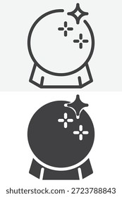 Ícone de bola de cristal mágico definido em estilo de linha e sólido. Contorno e sinal vetorial preenchido com traçado editável, ícone de símbolo de adivinhação e temas místicos.