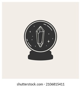 Balón mágica de cristal con cristal adentro. Patrón de corte. Símbolo estotérico. Ilustración vectorial para camisetas, afiche, decoración, diseño de ropa. 