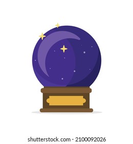 Balón mágica de cristal aislado en fondo blanco. Esferas de vidrio sobre una base de madera. Concepto esotérico, material vectorial