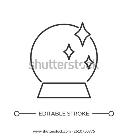 Magic crystal ball line icon. Predicting future artefact. Divining hidden information. Fortune telling attraction. Isolated vector illustration. Outline symbol. Simple linear drawing. Editable stroke