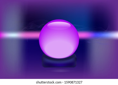 Magic crystal ball on striped background, horoscope graphics