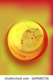 magic crystal ball, orange light, electric discharges and lightning, mystical illustration, zodiac sign Sagittarius