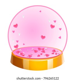 Magic crystal ball with small pink hearts inside. Vector illustration for Valentines day