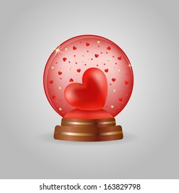 Magic crystal ball with small red heart inside 