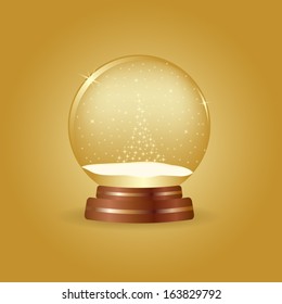 Magic crystal ball with snow and snowflakes 