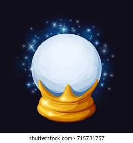 Magic crystal ball with sparkles. Vector illustration.