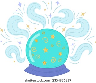 A magic crystal ball with stars. Vector illustration of a mystical crystal ball.  Magic collection, symbol, talisman, antique style, boho. Vector illustration highlighted on a white background.