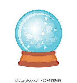 Magic crystal ball with stars vector illustration. Blue magic crystal ball icon isolated on a white background. Witchcraft magic tool. Witch equipment symbol